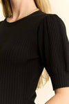 Half Sleeve Ribbed Crew Neck Bodysuit - Broken horn