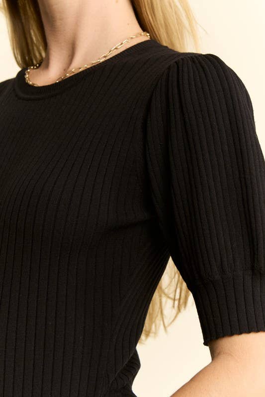 Half Sleeve Ribbed Crew Neck Bodysuit - Broken horn