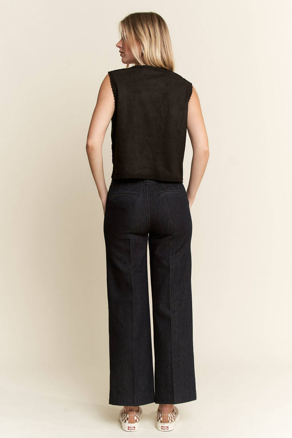 Suede Vest with Lace Trim - Broken horn
