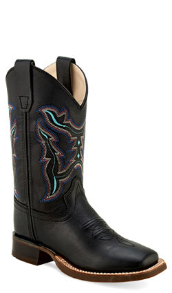 Old West Kids Broad Square Toe - Black - Broken horn