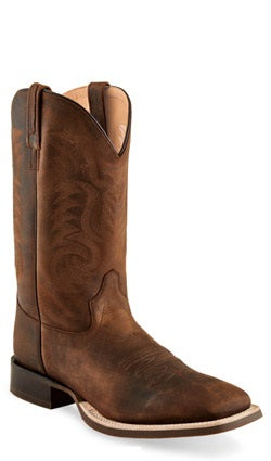 Old West Broad Square Toe Boots - Brown - Broken horn