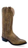Old West Men Western Boot - Tan Round Toe - Broken horn