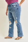 Stone Wash  Destroyed Bootcut - Plus High Waisted - Broken horn