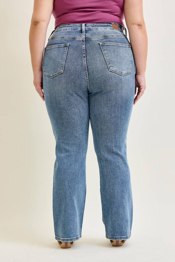 Stone Wash  Destroyed Bootcut - Plus High Waisted - Broken horn