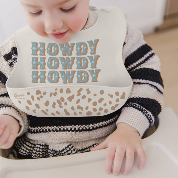 Silicone Bib Howdy Partner Blue - Broken horn