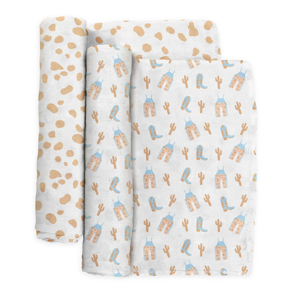 Swaddle Blanket Set Howdy Partner Blue - Broken horn