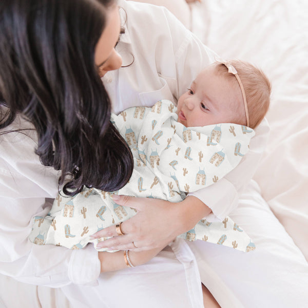 Swaddle Blanket Set Howdy Partner Blue - Broken horn