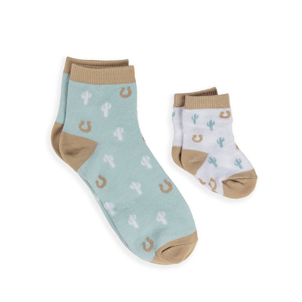 Mama & Me Socks Set Howdy Partner Blue - Broken horn