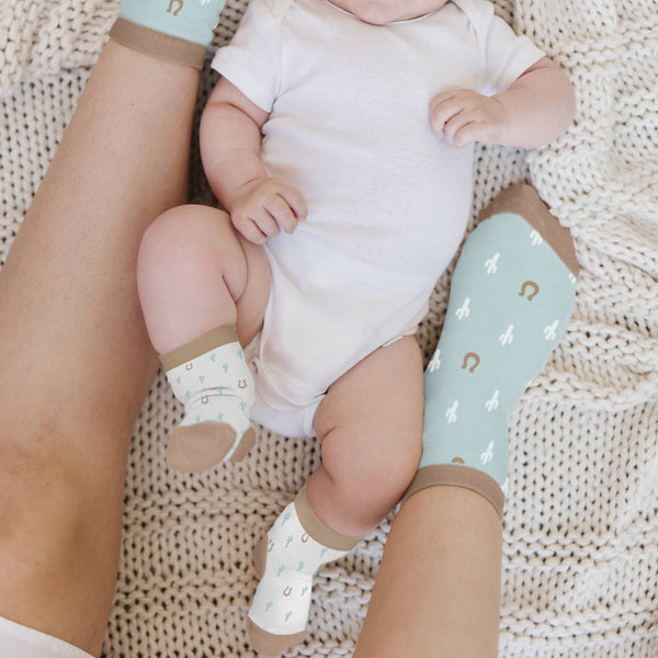 Mama & Me Socks Set Howdy Partner Blue - Broken horn