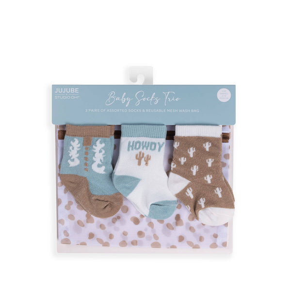 Baby Socks Trio Howdy Partner Blue - Broken horn