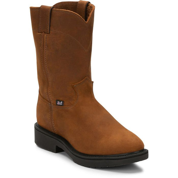 Justin Conductor Work Boot Round Toe - Brown - Broken horn