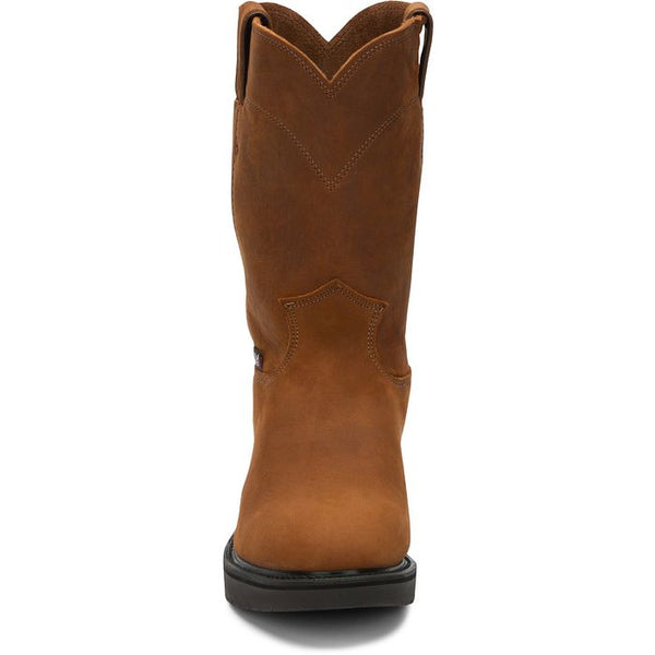 Justin Conductor Work Boot Round Toe - Brown - Broken horn