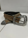 Embossed Studded Leather Belt - Broken horn