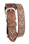 Rhinestone Studded Chevron Womens Belt - Brown - Broken horn