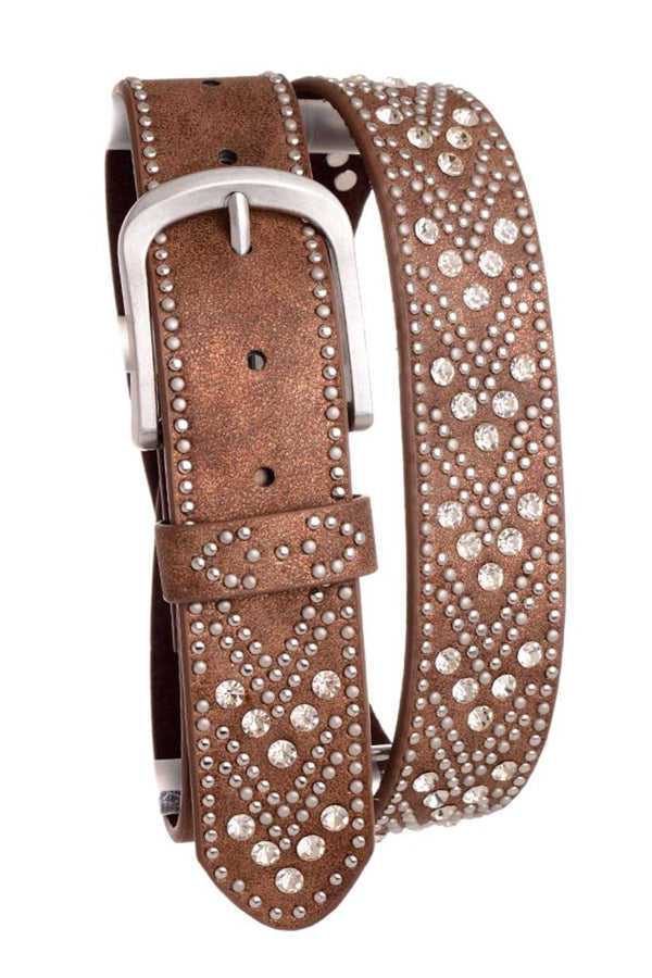 Rhinestone Studded Chevron Womens Belt - Brown - Broken horn