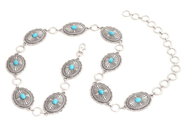 Turquoise Stone Chain Belt - Broken horn