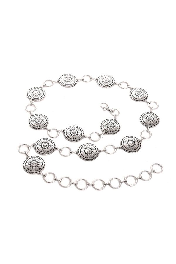 Women Concho Chain Silver Belt - Broken horn