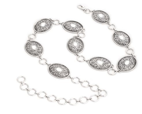 Women Concho Chain Silver Belt - Oval - Broken horn