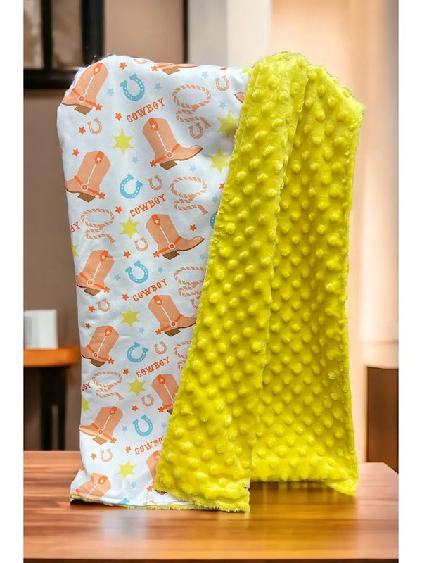 Cowboy & Cowboy Boots Printed Baby Blanket. 38" By 40". - Broken horn