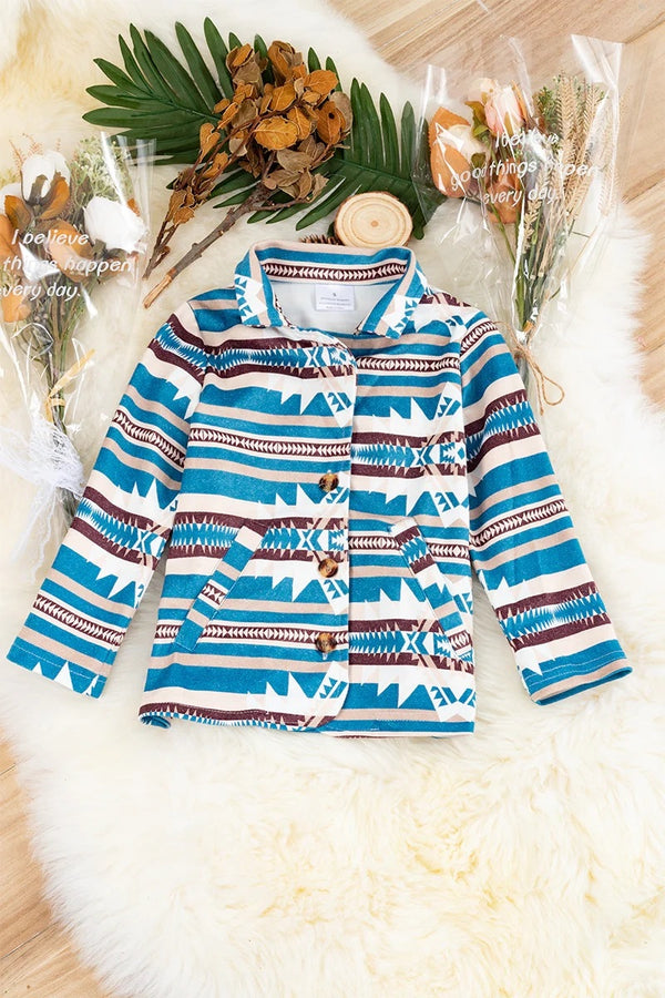Aztec Printed Blazer with Pockets - Broken horn