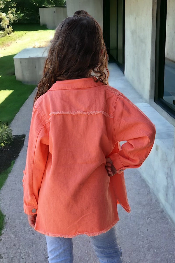 Girls Orange Distressed Denim Shirt - Broken horn