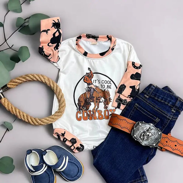 It's Cool To Be A Cowboy Infant Baby Onesie - Broken horn