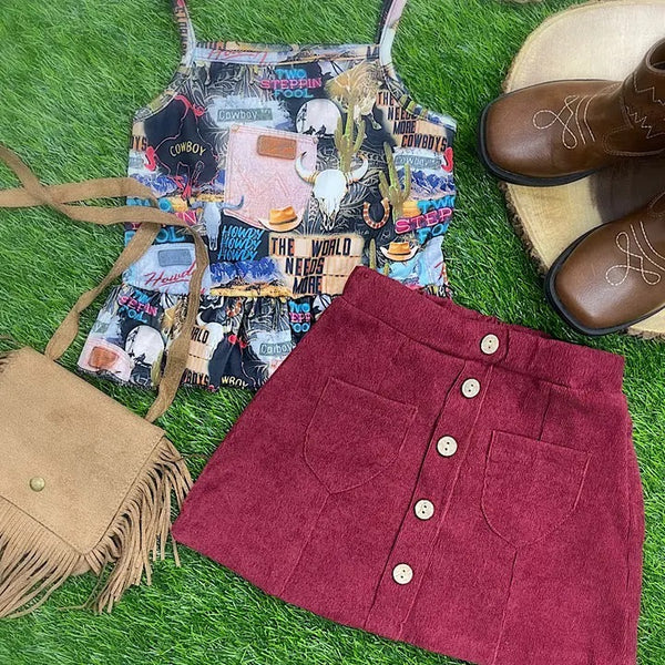 Maroon Skirt w/2 Front Pockets - Broken horn