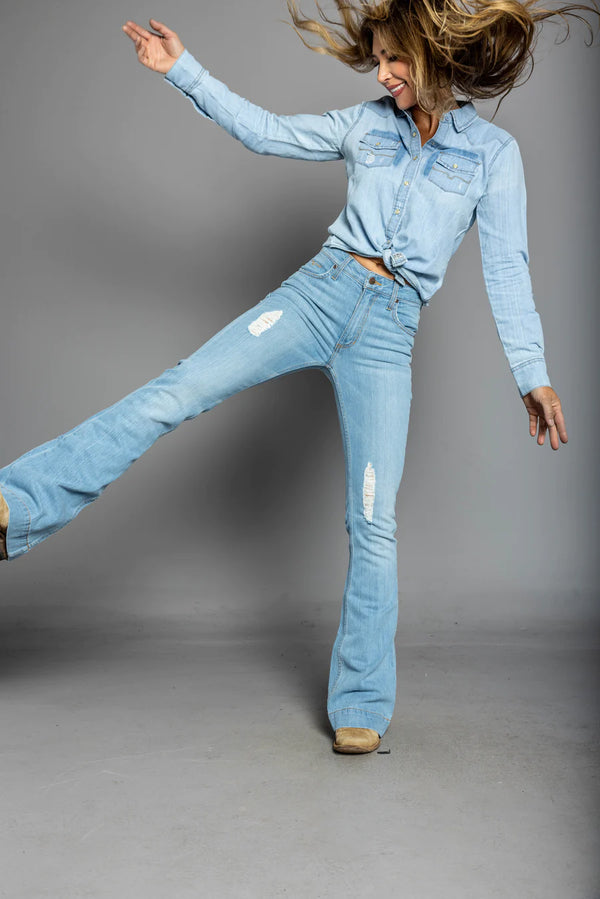 Kimes Womens Sugar Fade Jean - Blue - Broken horn