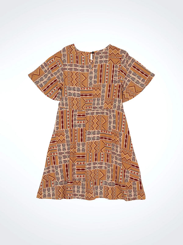 Wrangler Girl's Ruffle Sleeve Southwestern Dress - Broken horn