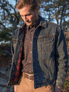 Wrangler Mens Rugged Wear Flannel Lined Denim Jacket - Antique Navy - Broken horn