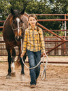 KONTOOR Wrangler girls' premium patch low-rise jeans in medium blue denim, featuring classic five-pocket design and stylish patch details.