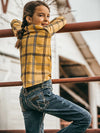 KONTOOR Wrangler girls' medium blue patch low-rise jeans with classic denim design and visible stitching.