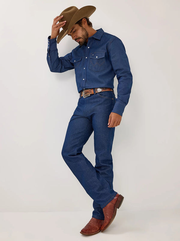 Men's Wrangler Cowboy Cut Original Fit Rigid Indigo Jeans, casual denim pants with classic style and durable denim fabric.