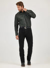 Men's Wrangler Cowboy Cut Original Fit jeans in Shadow Black, KONTOOR brand, shown in a natural front view.