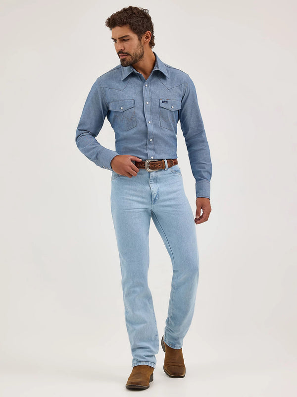 Wrangler Mens Cowboy Cut Jean Slim Fit - Bleach - Broken horn