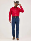KONTOOR Wrangler men's cowboy cut slim fit jeans in rigid indigo denim, showcasing classic Western style with a structured fit.