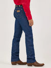 KONTOOR Wrangler men's cowboy cut slim fit jeans in rigid indigo denim, showing the classic five-pocket design and stitching details.