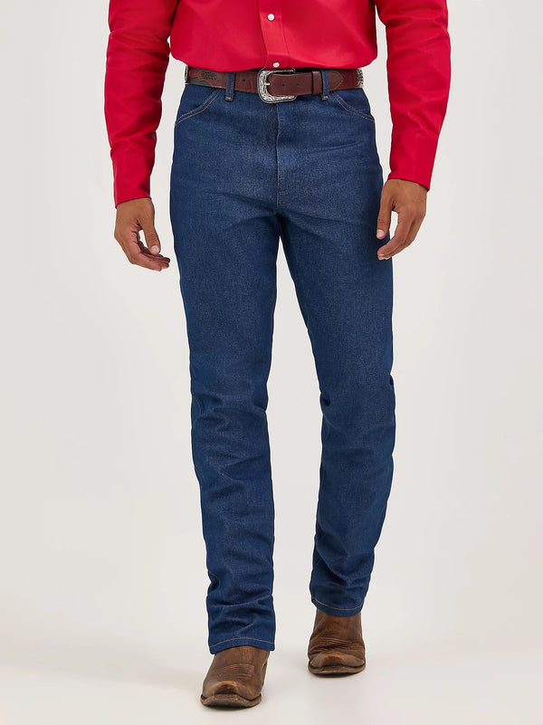 KONTOOR Wrangler men's cowboy cut slim fit jeans in rigid indigo denim, featuring classic five-pocket design and sturdy construction.
