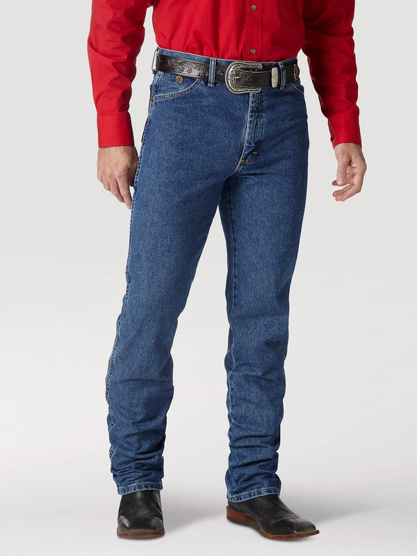 Wrangler George Strait Cowboy Cut Slim Fit Jean - Heavyweight Stone Denim - Broken horn