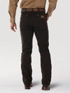 KONTOOR Wrangler men's cowboy cut slim fit jeans in black chocolate denim, showcasing classic rugged style and tailored fit.
