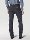 Men's Wrangler Cowboy Cut slim fit jeans in charcoal grey, made by KONTOOR, showing the front view with classic denim details.