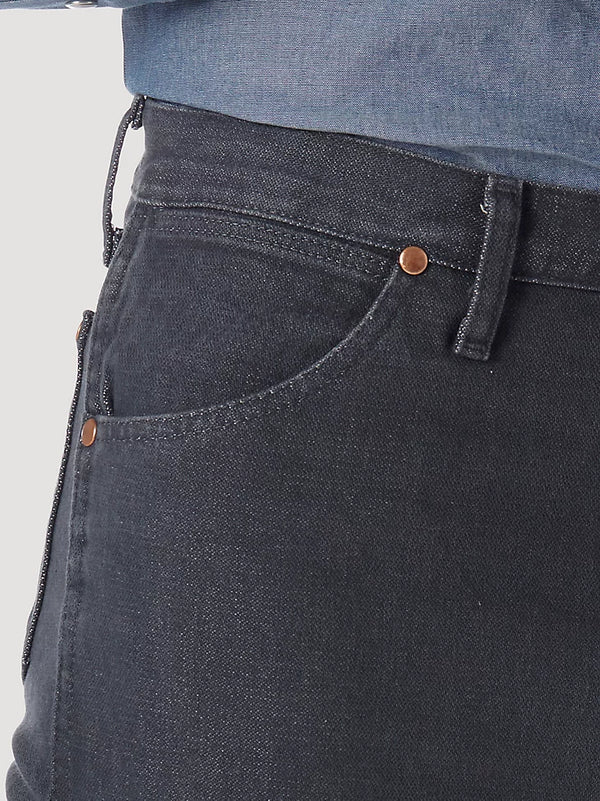 Men's Wrangler Cowboy Cut Slim Fit Jeans in charcoal grey, made by KONTOOR, featuring a classic fit and durable denim fabric.