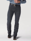 KONTOOR Wrangler men's cowboy cut slim fit jeans in charcoal grey, showcasing classic denim style and stitching details.