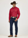 KONTOOR Wrangler men's cowboy cut slim fit jeans in dark stone denim, showing classic five-pocket design and durable stitching.