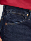 KONTOOR Wrangler men's cowboy cut slim fit jeans in dark stone wash, showing front view with classic five-pocket design.