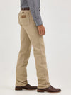 KONTOOR Wrangler men's cowboy cut slim fit tan jeans, showing the front view with classic stitching and denim texture