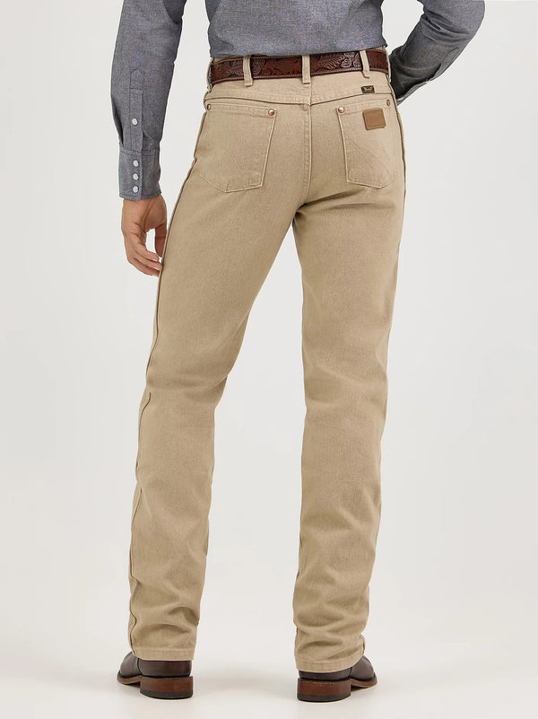 KONTOOR Wrangler men's cowboy cut slim fit jeans in tan denim, showcasing the classic western style and tailored fit.