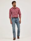 KONTOOR Wrangler men's retro slim fit bootcut jeans in Greeley color, shown on a model with front and back views.