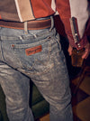 KONTOOR Wrangler men's retro slim fit bootcut jeans in Greeley color, showcasing the classic denim style and tailored fit.