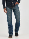 KONTOOR Wrangler men's retro slim fit bootcut jeans in Layton wash, shown with front and back view, casual style for men.